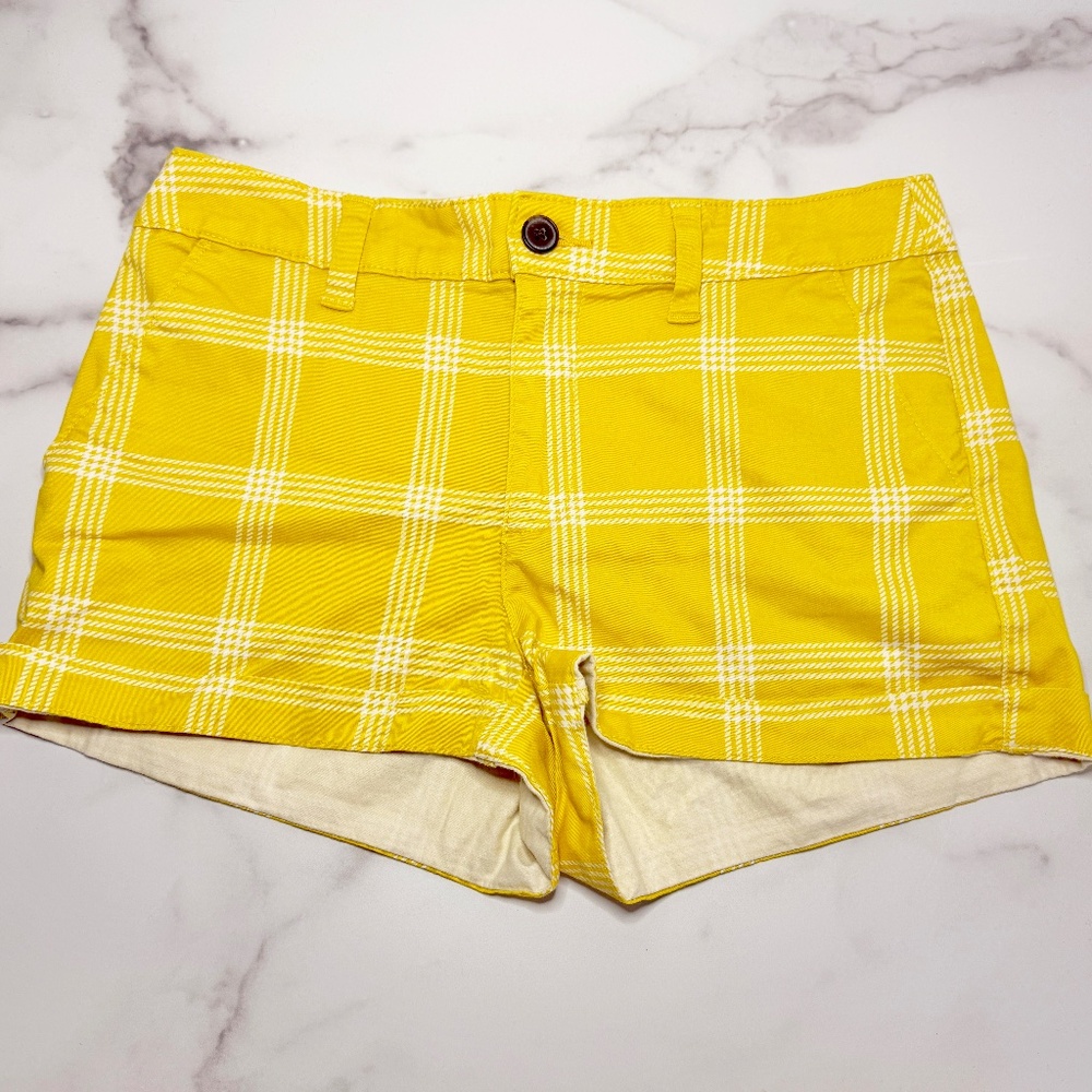 Mid Rise Plaid Chino Shorts